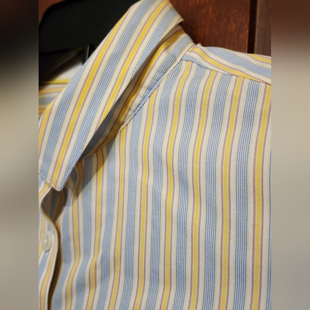 Brooks Brothers Tailored Fit Blue/Yellow  Pin Striped Women's Shirt Size 10